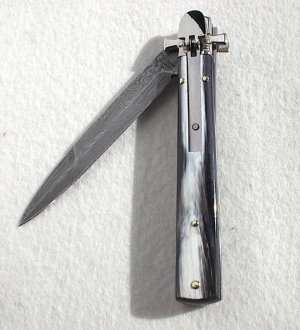 NEW A.G.A.CAMPOLIN 9" DOMINUS BRAZILIAN HORN MODIFIED DAMACUS BAYONET BLADE LEVER LOCK NICKEL SILVER
