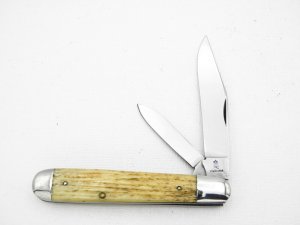 Queen Cutlery Co. #28 English Jack in Winterbottom Bone: 4 1/2” closed: early 1950s, Q STAINLESS ta