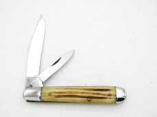 Queen Cutlery Co. #28 English Jack in Winterbottom Bone: 4 1/2” closed: early 1950s, Q STAINLESS ta Queen Cutlery Co. #28 English Jack in Winterbottom Bone: 4 1/2” closed: early 1950s, Q STAINLESS ta