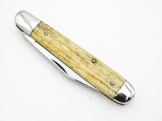 Queen Cutlery Co. #28 English Jack in Winterbottom Bone: 4 1/2” closed: early 1950s, Q STAINLESS ta Queen Cutlery Co. #28 English Jack in Winterbottom Bone: 4 1/2” closed: early 1950s, Q STAINLESS ta