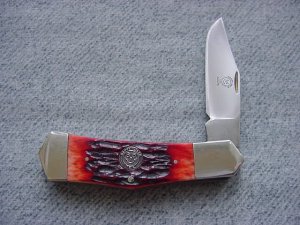 Vintage Chuck Garlitz, Happy Jack U.S.A. Handmade, Etched, Redbone Handles Slipjoint Folder