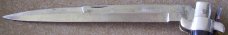 Vintage large picklock MADE IN ITALY manual STILETTO KNIFE w/ cream grey & black HORN handle scales Vintage large picklock MADE IN ITALY manual STILETTO KNIFE w/ cream grey & black HORN handle scales