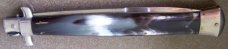 Vintage large picklock MADE IN ITALY manual STILETTO KNIFE w/ cream grey & black HORN handle scales Vintage large picklock MADE IN ITALY manual STILETTO KNIFE w/ cream grey & black HORN handle scales