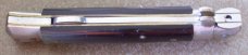 Vintage lockback MADE IN ITALY manual STILETTO KNIFE w/ cream brown & black HORN handle scales Vintage lockback MADE IN ITALY manual STILETTO KNIFE w/ cream brown & black HORN handle scales