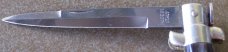 Vintage lockback MADE IN ITALY manual STILETTO KNIFE w/ cream brown & black HORN handle scales Vintage lockback MADE IN ITALY manual STILETTO KNIFE w/ cream brown & black HORN handle scales