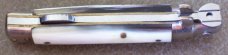 Vintage lockback MADE IN ITALY manual STILETTO KNIFE w/ cream brown & black HORN handle scales Vintage lockback MADE IN ITALY manual STILETTO KNIFE w/ cream brown & black HORN handle scales