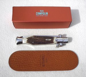 NEW AGA CAMPOILN ( BLACK WIDOW ) 11" STAG 5MM BLADE MANIAGO ITALY - W/BOX & LEATHER POUCH