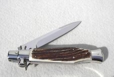 NEW AGA CAMPOILN ( BLACK WIDOW ) 11" STAG 5MM BLADE MANIAGO ITALY - W/BOX & LEATHER POUCH