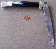 Vintage large picklock ROSCO JAPAN manual STILETTO KNIFE w/ mottled imitation Horn handle scales Vintage large picklock ROSCO JAPAN manual STILETTO KNIFE w/ mottled imitation Horn handle scales