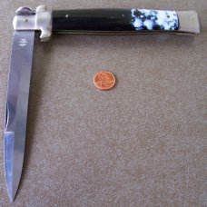 Vintage large picklock ROSCO JAPAN manual STILETTO KNIFE w/ mottled imitation Horn handle scales Vintage large picklock ROSCO JAPAN manual STILETTO KNIFE w/ mottled imitation Horn handle scales