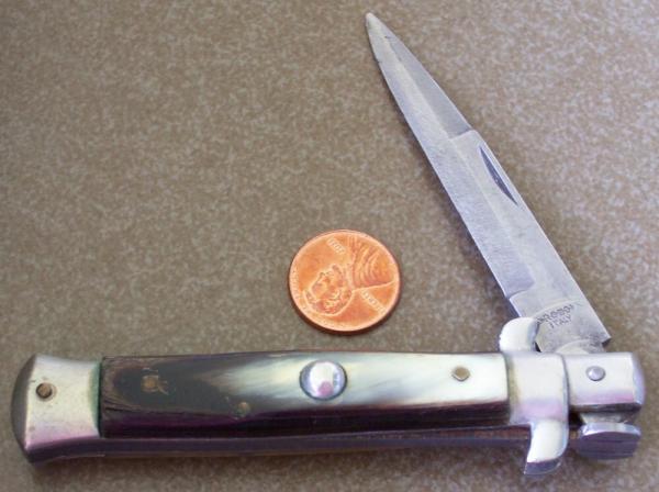 Vintage ROMO ITALY manual STILETTO folding KNIFE w/ green & brown HORN handle scales Vintage ROMO ITALY manual STILETTO folding KNIFE w/ green & brown HORN handle scales