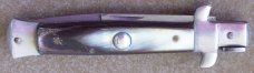 Vintage ROMO ITALY manual STILETTO folding KNIFE w/ green & brown HORN handle scales Vintage ROMO ITALY manual STILETTO folding KNIFE w/ green & brown HORN handle scales