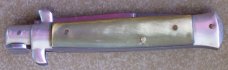 Vintage ROMO ITALY manual STILETTO folding KNIFE w/ green & brown HORN handle scales Vintage ROMO ITALY manual STILETTO folding KNIFE w/ green & brown HORN handle scales