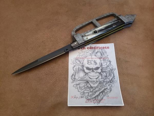 ECS Custom damascus knuckletto 1 of 1 switchblade trench knife ECS Custom damascus knuckletto 1 of 1 switchblade trench knife