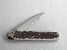 NEW AGA CAMPOLIN 8" GENUINE STAG AUTOMATIC BARON CAMPOLIN, ITALY W/BOX & LEATHER POUCH