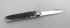 NEW AGA CAMPOLIN 8" GENUINE STAG AUTOMATIC BARON CAMPOLIN, ITALY W/BOX & LEATHER POUCH
