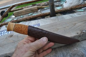 Puukko Norway Cork And Wood Brusletto Stainless Wood And Cork Handle Old Knife Mint Leather Sheath