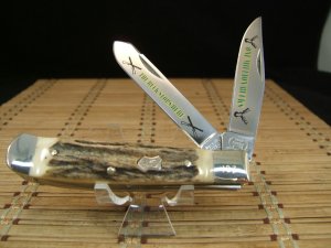BUCK CREEK "ONE MILLION BUCKS" GENUINE HEAVY STAG HORN GERMANY STAINLESS MINT TRAPPER POCKET KNIFE