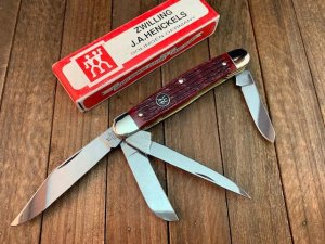 Henckels by Boker 4 Blade Stockman Deep Red Rope Jigged Bone Stainless Blades 