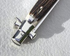 NEW AGA CAMPOILN ( BLACK WIDOW ) 11" STAG 5MM BLADE MANIAGO ITALY - W/BOX & LEATHER POUCH