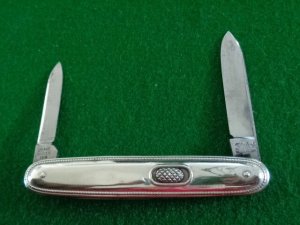c. 1910's-20's Vintage Fly-Lock Knife Co. B'Port, Conn 3-3/8" DOUBLE Blade NICKEL Silver