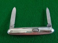 c. 1910's-20's Vintage Fly-Lock Knife Co. B'Port, Conn 3-3/8" DOUBLE Blade NICKEL Silver