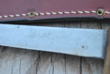 Dexter Mod. 13G6 Knife Wood Handle 10 3/4" Pre 1960 Leather Sheath Logo On Blade and Handle Unused? Dexter Mod. 13G6 Knife Wood Handle 10 3/4" Pre 1960 Leather Sheath Logo On Blade and Handle Unused?
