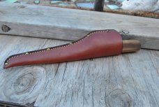 Dexter Mod. 13G6 Knife Wood Handle 10 3/4" Pre 1960 Leather Sheath Logo On Blade and Handle Unused?