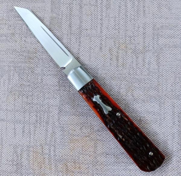 Pepe Jalomo Swayback Native..Jigged Amber Bone..Cpm154..4" closed..New from maker..pouch and coa 