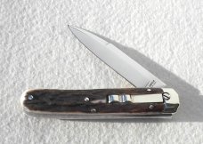 NEW AGA CAMPOLIN 8" GENUINE STAG AUTOMATIC BARON CAMPOLIN, ITALY W/BOX & LEATHER POUCH