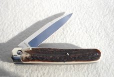 NEW AGA CAMPOLIN 8" GENUINE STAG AUTOMATIC BARON CAMPOLIN, ITALY W/BOX & LEATHER POUCH
