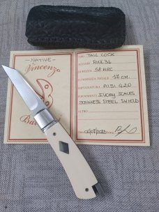 Vincenzo Balistreri Elephant Ivory Native Taillock 4" cld..Rwl34..liners..Damascus button. filework Vincenzo Balistreri Elephant Ivory Native Taillock 4" cld..Rwl34..liners..Damascus button. filework
