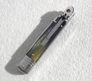 NOS AKC 8" CLASSIC SLIM LEVER LOCK SWEDGE BLADE, GENUINE BRAZILIAN HORN - MANIAGO ITALY