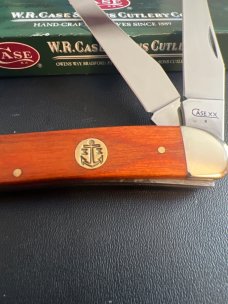 2008 Case XX USA 720098 SS Beautiful Large Chestnut Wood Handle With Navy Sheild And Two Blades NIB