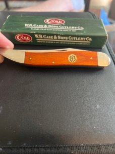 2008 Case XX USA 720098 SS Beautiful Large Chestnut Wood Handle With Navy Sheild And Two Blades NIB