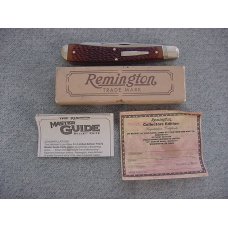 Vintage REMINGTON BULLET, R1273 Large, 2 Blade, "Banana" Trapper Pattern, Etched and Mint-in-the Box