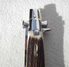 NEW AGA CAMPOILN ( BLACK WIDOW ) 11" STAG 5MM BLADE MANIAGO ITALY - W/BOX & LEATHER POUCH
