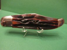 Queen Cutlery Amber Carved Bone Stag Large Folding Hunter Pattern # 44 Queen Cutlery Amber Carved Bone Stag Large Folding Hunter Pattern # 44