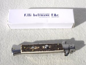 NEW F.LLi BELTRAME COLTELLERIE 9" GENUINE STAG ITALIAN STILETTO -  WITH BOX