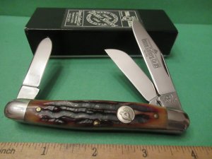 Queen Cutlery Amber Carved Stag Bone Stockman Pattern # 9