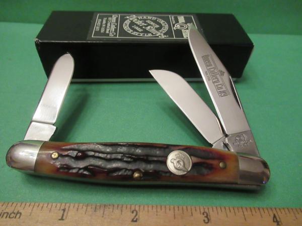 Queen Cutlery Amber Carved Stag Bone Stockman Pattern # 9 Queen Cutlery Amber Carved Stag Bone Stockman Pattern # 9