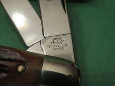 Queen Cutlery Amber Carved Stag Bone Stockman Pattern # 9 Queen Cutlery Amber Carved Stag Bone Stockman Pattern # 9
