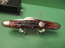 Queen Cutlery Amber Carved Stag Bone Stockman Pattern # 9 Queen Cutlery Amber Carved Stag Bone Stockman Pattern # 9