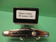 Queen Cutlery Amber Carved Stag Bone Stockman Pattern # 9 Queen Cutlery Amber Carved Stag Bone Stockman Pattern # 9