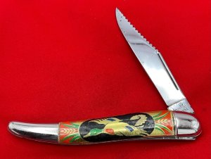 Vintage Imperial PROV USA 1-Blade Texas Toothpick w/Foil Scales Flying Mallard c.1946-56