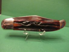 Queen Cutlery Amber Carved Bone Stag Large Folding Hunter Pattern # 44 Queen Cutlery Amber Carved Bone Stag Large Folding Hunter Pattern # 44