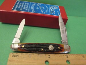 Queen Cutlery Titusville PA. Amber Stag Bone Sleeveboard Pen Pattern # 03 