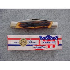 RARE CAMILLUS, NEW YORK, U.S.A., Large Locking, Staglon, Slant Bolsters, Etched Stockman's Knife MIB RARE CAMILLUS, NEW YORK, U.S.A., Large Locking, Staglon, Slant Bolsters, Etched Stockman's Knife MIB