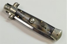 Vintage 1950s Small ROMANELLI Horn Scales Picklock Italian Stiletto Switch Blade 5 3/8 " Vintage 1950s Small ROMANELLI Horn Scales Picklock Italian Stiletto Switch Blade 5 3/8 "