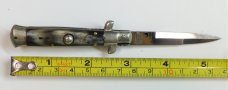 Vintage 1950s Small ROMANELLI Horn Scales Picklock Italian Stiletto Switch Blade 5 3/8 " Vintage 1950s Small ROMANELLI Horn Scales Picklock Italian Stiletto Switch Blade 5 3/8 "